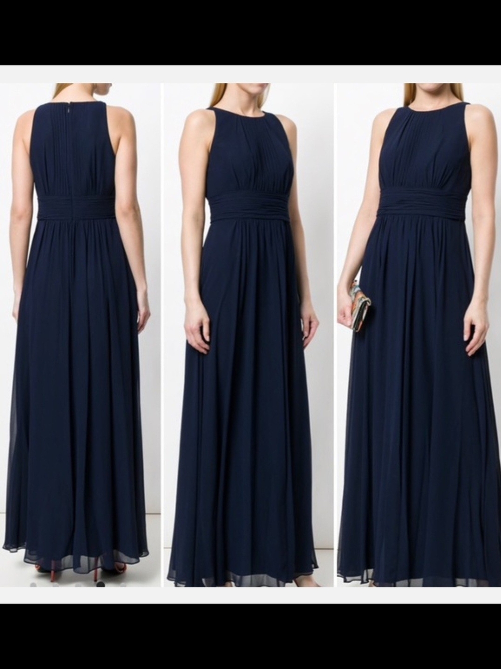 Ralph Lauren Navy Sleeveless Pleated-Waist Maxi Dress